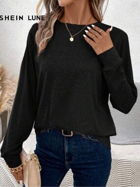SHEIN Black Long-Sleeve Casual Tee